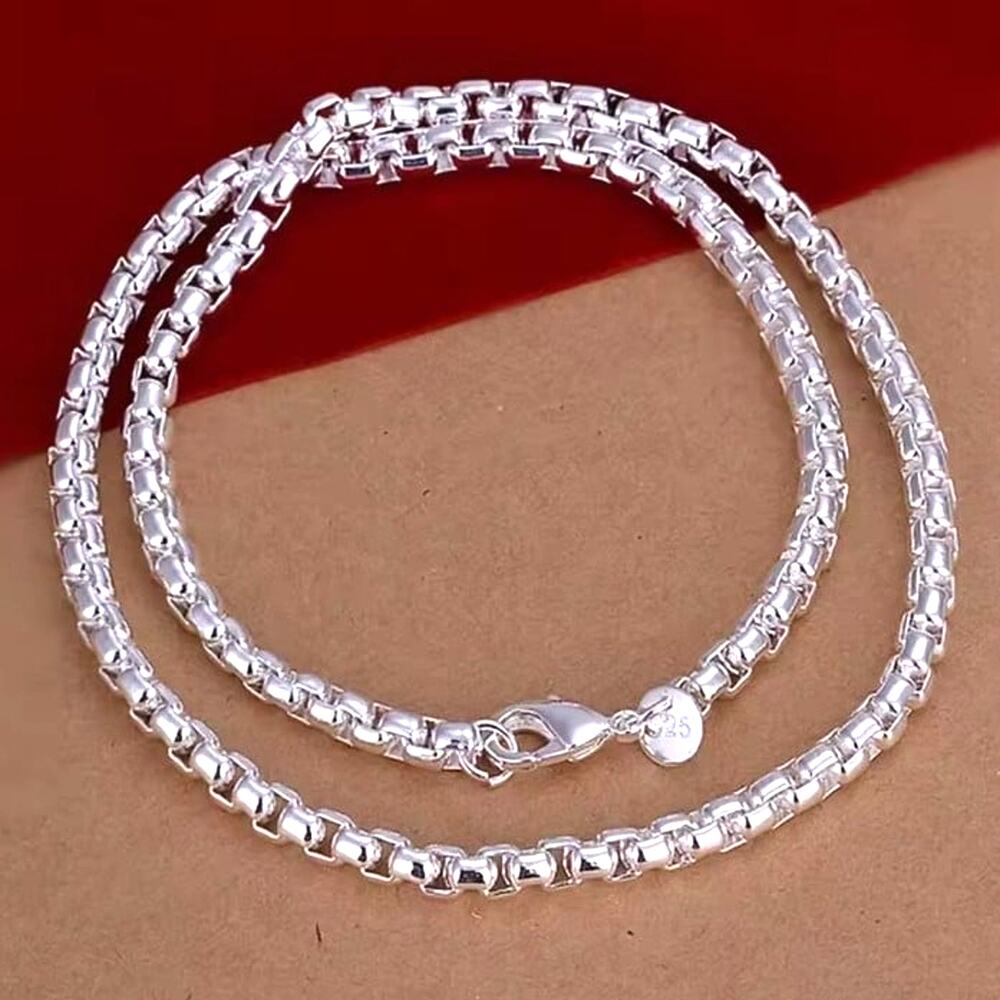 925 Sterling Silver Box Chain Necklace 4 mm Christmas Birthday Valentine's Gift